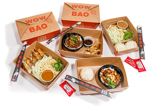 boxed lunch catering showing asian cuisine in little boxes for a group