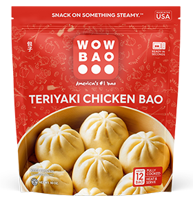 Wow Bao steamed bao buns with Teriyaki Chicken Bao club pack front of bag