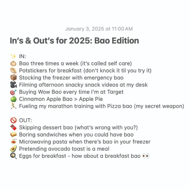 Dare I say 2025 is the year of the bao? 

(I definitely said this about 2024, but who's holding me accountable?)

#wowbao #bao #2025 #predictions #insandouts #newyear #yearofthebao #socialmedia #socialmediamarketing #funny #meme